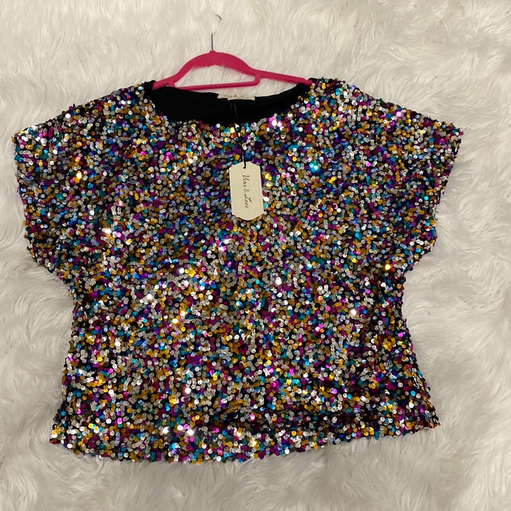 Multicolored Vine & Love sequin shirt